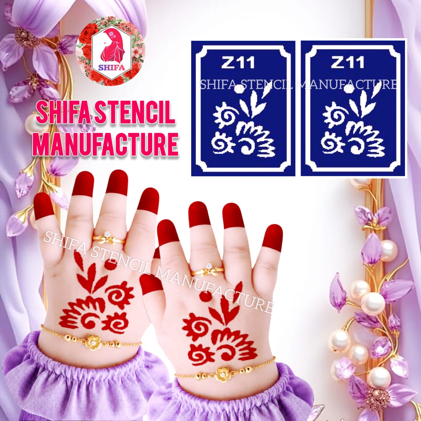 Z 11 Whimsical Paisley Vine Sticker overview Henna Stencil - Shifa Stencil